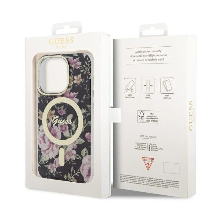 Guess GUHMP14LHCFWSK iPhone 14 Pro 6,1 juodos/juodos spalvos deklas Flower MagSafe
