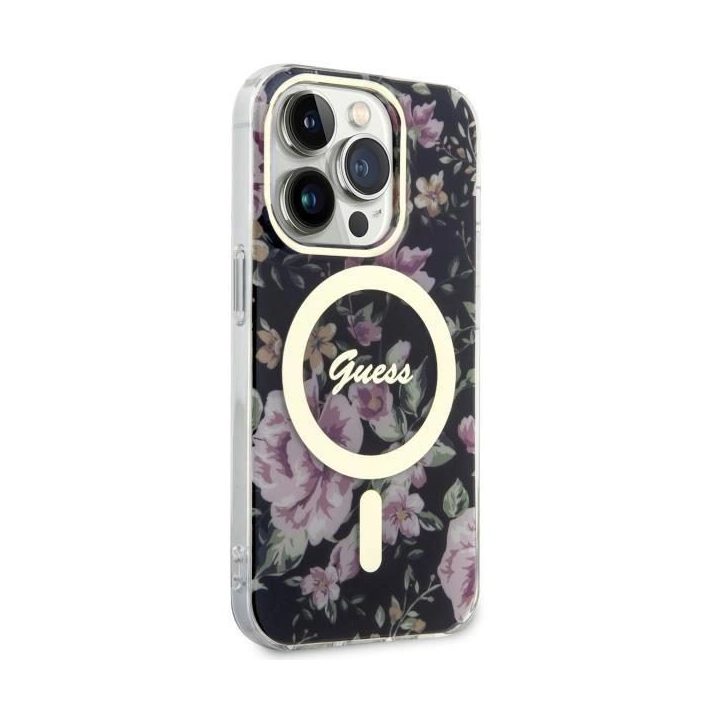 Guess GUHMP14LHCFWSK iPhone 14 Pro 6,1 juodos/juodos spalvos deklas Flower MagSafe