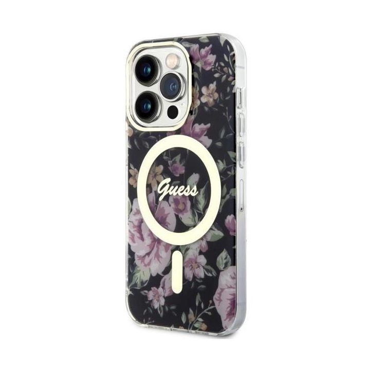 Guess GUHMP14LHCFWSK iPhone 14 Pro 6,1 juodos/juodos spalvos deklas Flower MagSafe