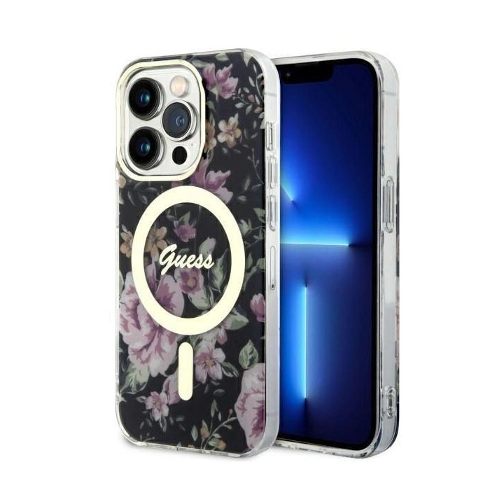Guess GUHMP14LHCFWSK iPhone 14 Pro 6,1 juodos/juodos spalvos deklas Flower MagSafe