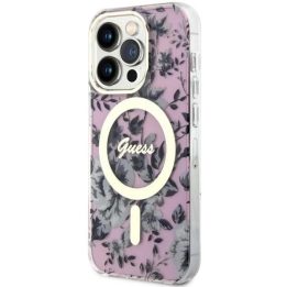 Guess GUHMP14LHCFWSP iPhone 14 Pro 6,1 rožinės/rožinės spalvos deklas Flower MagSafe