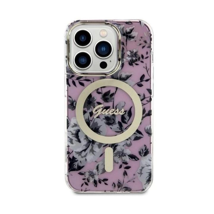Guess GUHMP14LHCFWSP iPhone 14 Pro 6,1 rožinės/rožinės spalvos deklas Flower MagSafe