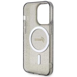 Guess GUHMP14LHCMCGK iPhone 14 Pro 6,1 juodos/juodos spalvos deklas Glitter Gold MagSafe