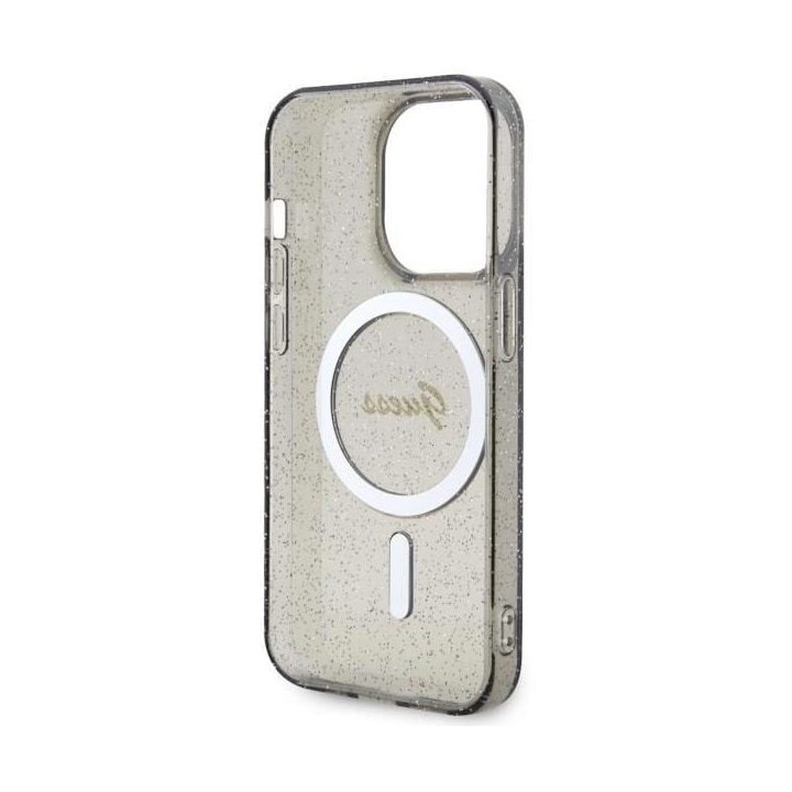 Guess GUHMP14LHCMCGK iPhone 14 Pro 6,1 juodos/juodos spalvos deklas Glitter Gold MagSafe
