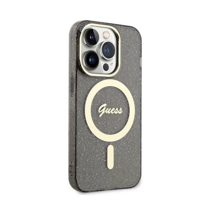 Guess GUHMP14LHCMCGK iPhone 14 Pro 6,1 juodos/juodos spalvos deklas Glitter Gold MagSafe