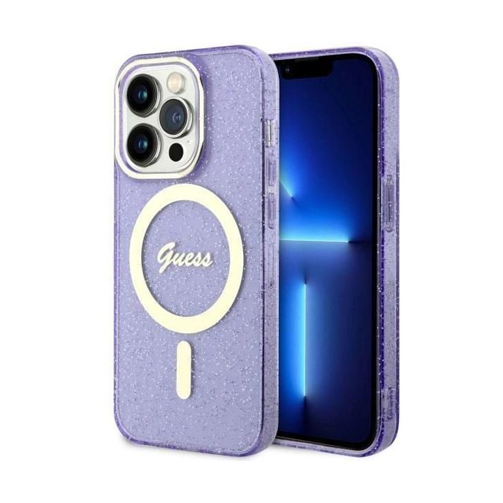 Guess GUHMP14LHCMCGU iPhone 14 Pro 6,1 violetinės/violetinės spalvos deklas Glitter Gold MagSafe