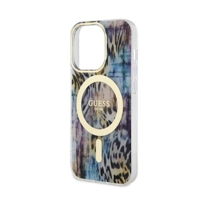 Guess GUHMP14LHLEOPWB iPhone 14 Pro 6.1 mėlynos/mėlynos spalvos deklas Leopard MagSafe
