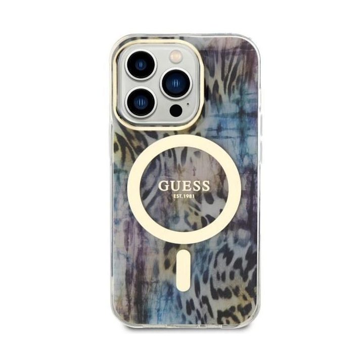 Guess GUHMP14LHLEOPWB iPhone 14 Pro 6.1 mėlynos/mėlynos spalvos deklas Leopard MagSafe