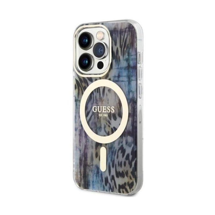 Guess GUHMP14LHLEOPWB iPhone 14 Pro 6.1 mėlynos/mėlynos spalvos deklas Leopard MagSafe