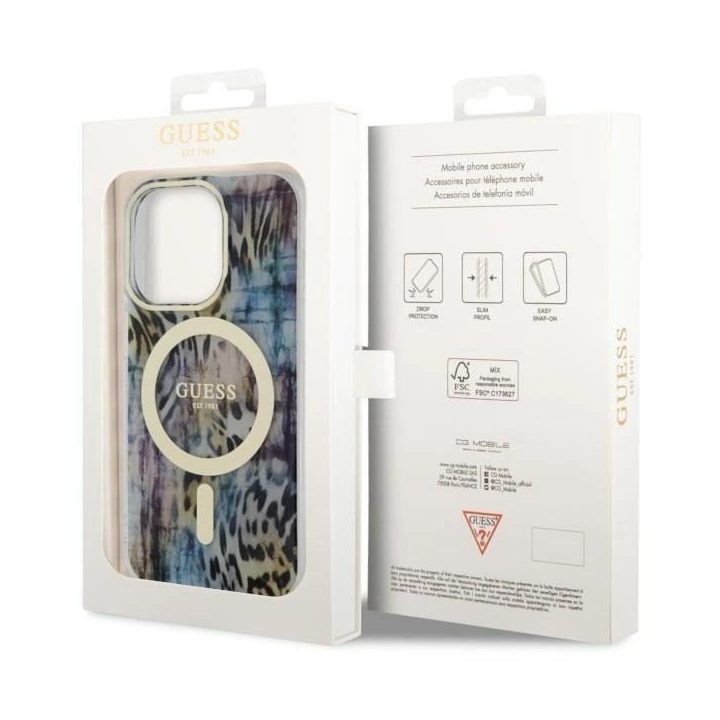 Guess GUHMP14LHLEOPWB iPhone 14 Pro 6.1 mėlynos/mėlynos spalvos deklas Leopard MagSafe