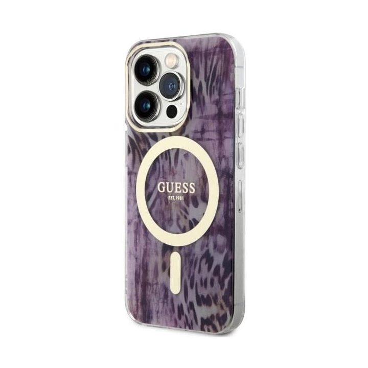Guess GUHMP14LHLEOPWP iPhone 14 Pro 6.1 rožinės/rožinės spalvos deklas Leopard MagSafe