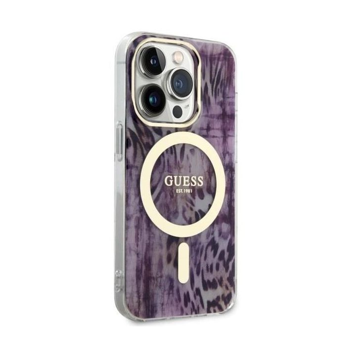 Guess GUHMP14LHLEOPWP iPhone 14 Pro 6.1 rožinės/rožinės spalvos deklas Leopard MagSafe