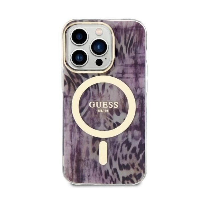 Guess GUHMP14LHLEOPWP iPhone 14 Pro 6.1 rožinės/rožinės spalvos deklas Leopard MagSafe