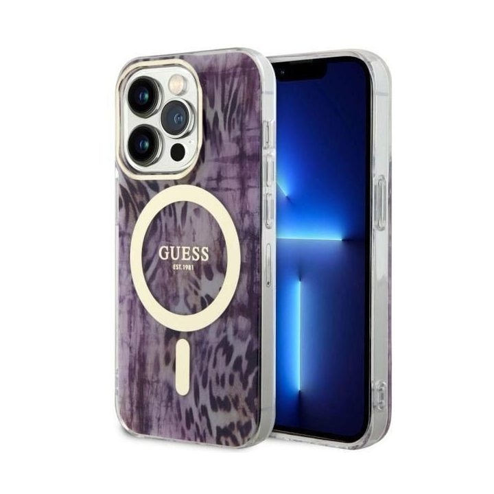 Guess GUHMP14LHLEOPWP iPhone 14 Pro 6.1 rožinės/rožinės spalvos deklas Leopard MagSafe
