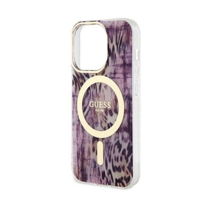 Guess GUHMP14LHLEOPWP iPhone 14 Pro 6.1 rožinės/rožinės spalvos deklas Leopard MagSafe