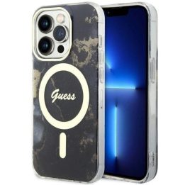 Guess GUHMP14LHTMRSK iPhone 14 Pro 6,1 juodos/juodos spalvos deklas Golden Marble MagSafe