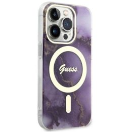 Guess GUHMP14LHTMRSU iPhone 14 Pro 6,1 violetinės/violetinės spalvos deklas Golden Marble MagSafe