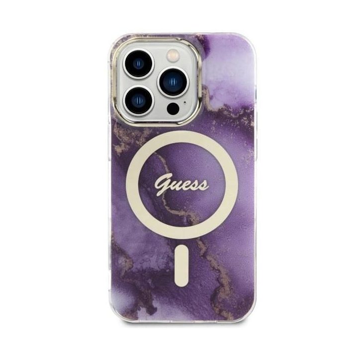 Guess GUHMP14LHTMRSU iPhone 14 Pro 6,1 violetinės/violetinės spalvos deklas Golden Marble MagSafe