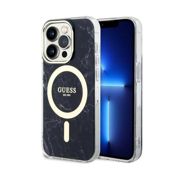 Guess GUHMP14LPCUMAK iPhone 14 Pro 6,1 juodos/juodos spalvos deklas Marble MagSafe