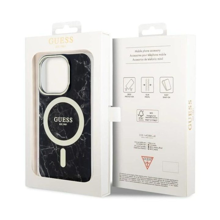 Guess GUHMP14LPCUMAK iPhone 14 Pro 6,1 juodos/juodos spalvos deklas Marble MagSafe