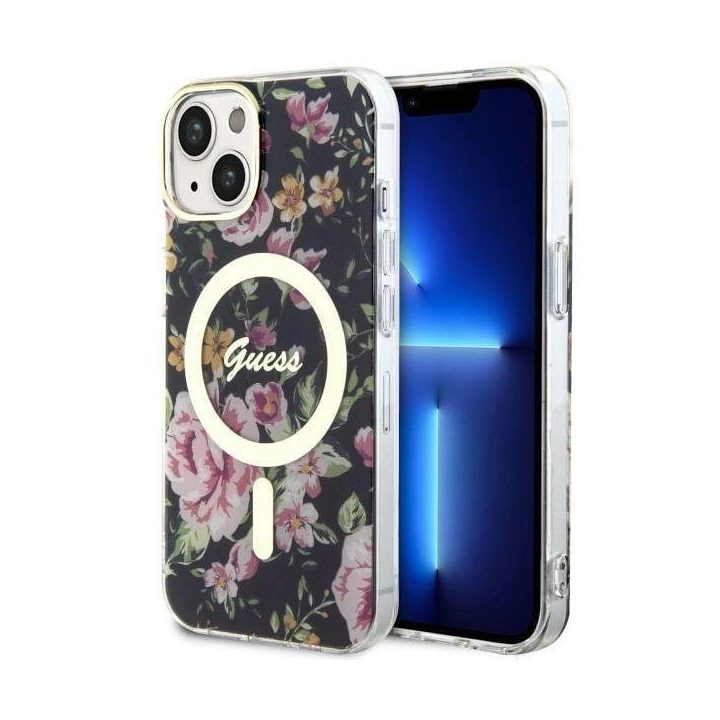 Guess GUHMP14MHCFWSK iPhone 14 Plus 6,7 juodos/juodos spalvos deklas Flower MagSafe