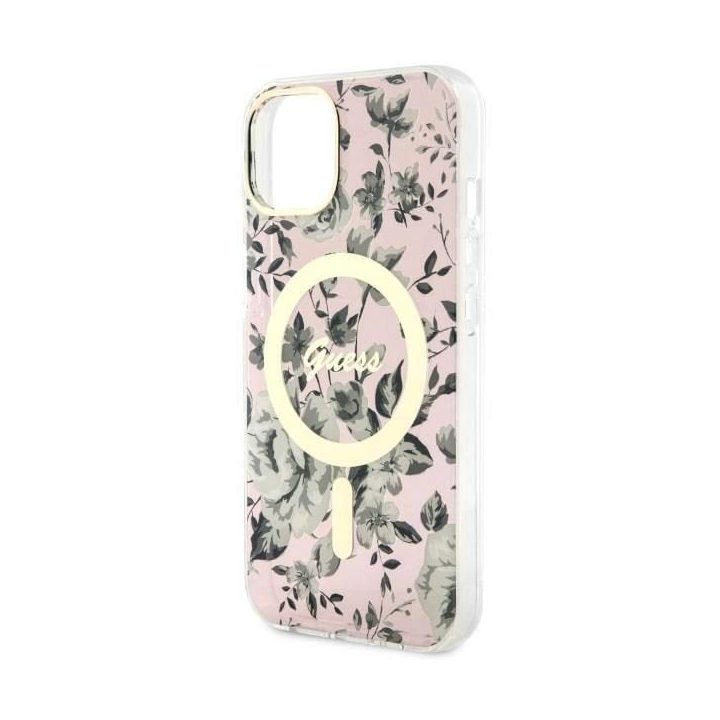 Guess GUHMP14MHCFWSP iPhone 14 Plus 6,7 rožinės/rožinės spalvos deklas Flower MagSafe