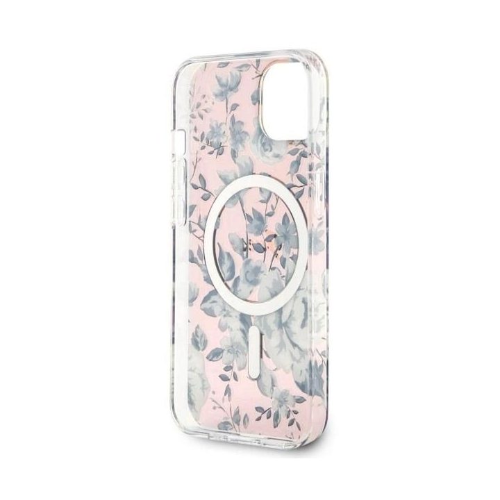 Guess GUHMP14MHCFWSP iPhone 14 Plus 6,7 rožinės/rožinės spalvos deklas Flower MagSafe
