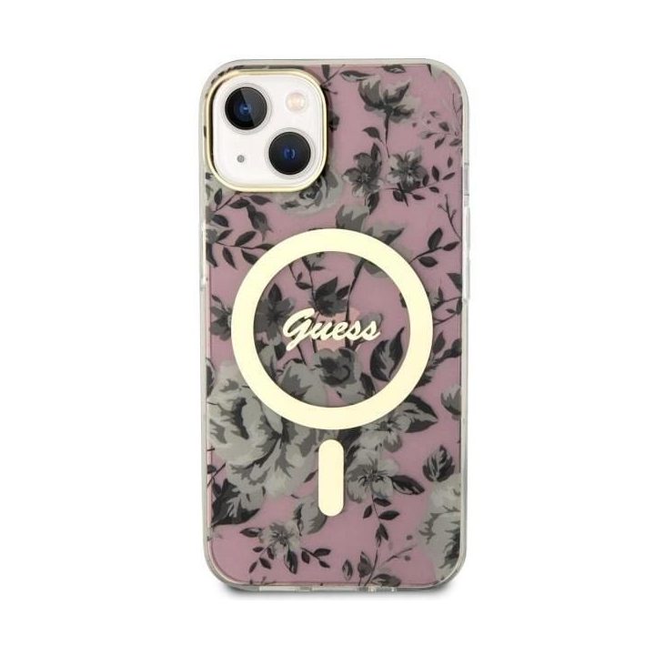 Guess GUHMP14MHCFWSP iPhone 14 Plus 6,7 rožinės/rožinės spalvos deklas Flower MagSafe