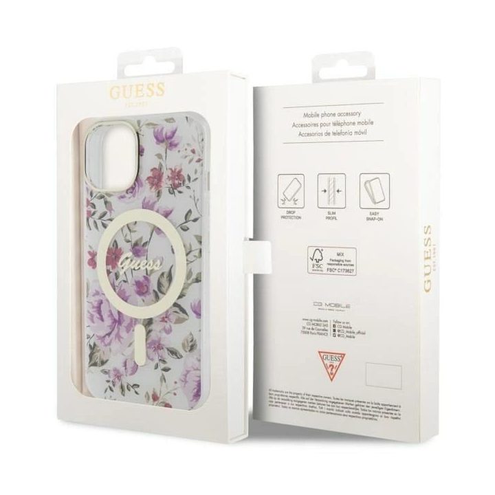 Guess GUHMP14MHCFWST iPhone 14 Plus 6,7 skaidrus deklas Flower MagSafe
