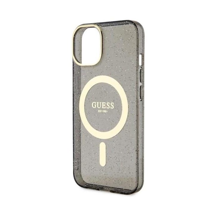 Guess GUHMP14MHCMCMCGK iPhone 14 Plus 6,7 juodos/juodos spalvos deklas Glitter Gold MagSafe