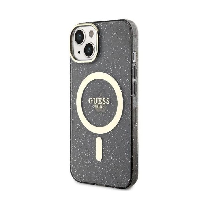 Guess GUHMP14MHCMCMCGK iPhone 14 Plus 6,7 juodos/juodos spalvos deklas Glitter Gold MagSafe