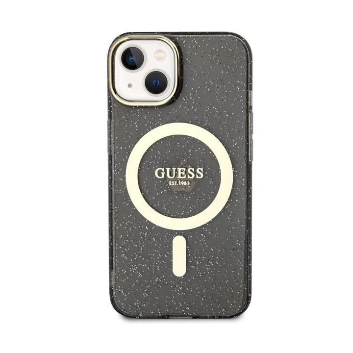 Guess GUHMP14MHCMCMCGK iPhone 14 Plus 6,7 juodos/juodos spalvos deklas Glitter Gold MagSafe