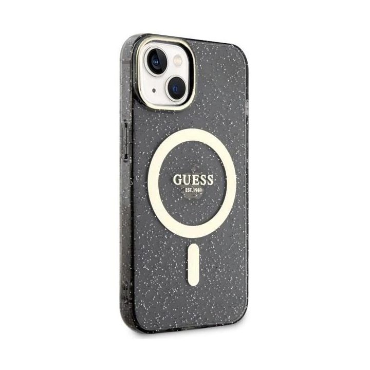 Guess GUHMP14MHCMCMCGK iPhone 14 Plus 6,7 juodos/juodos spalvos deklas Glitter Gold MagSafe