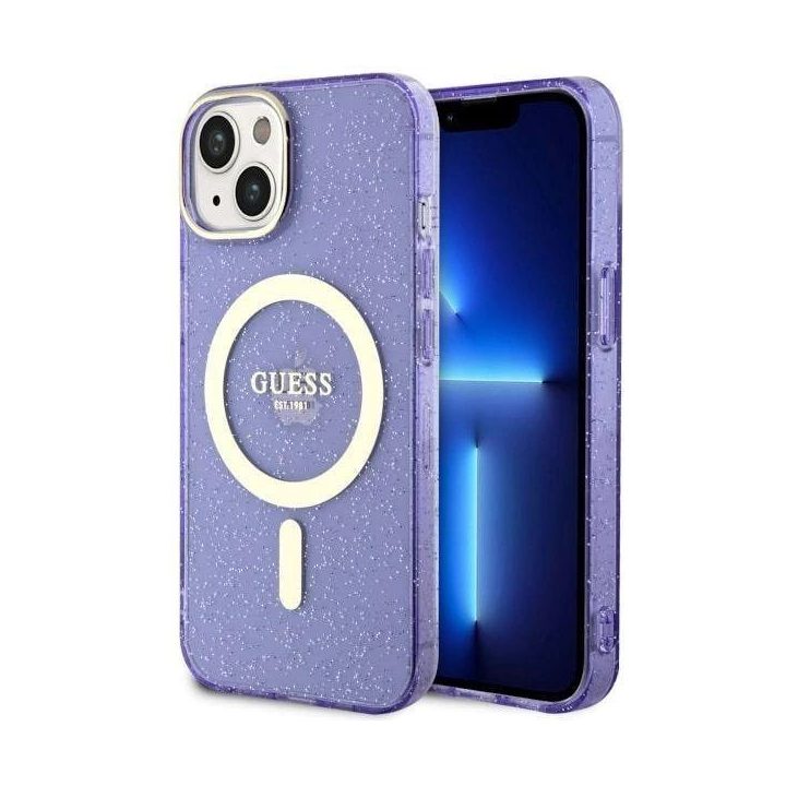 Guess GUHMP14MHCMCGU iPhone 14 Plus 6,7 violetinės/violetinės spalvos deklas Glitter Gold MagSafe