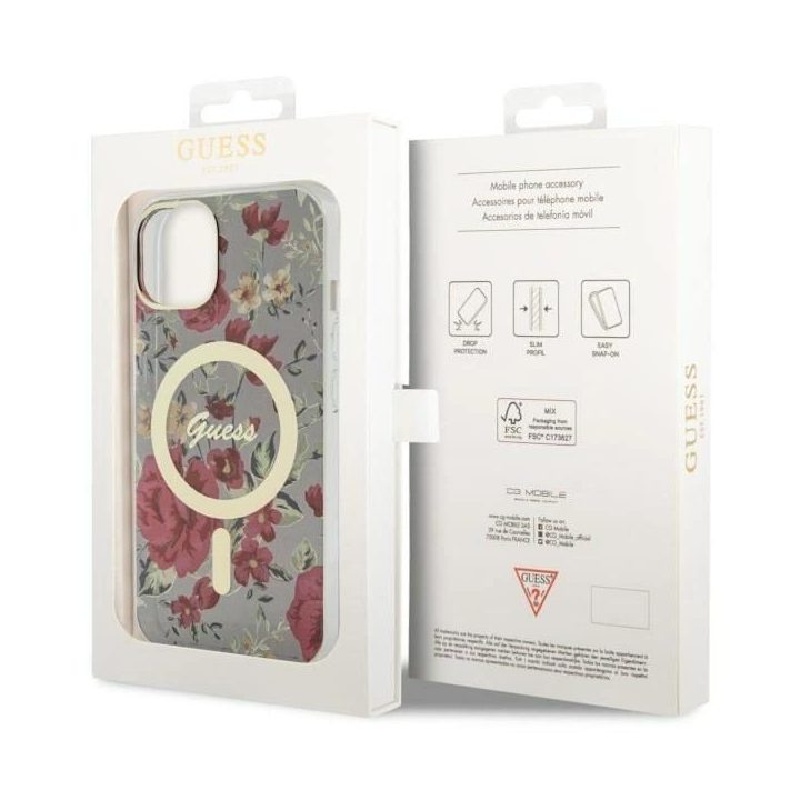 Guess Flower MagSafe dėklas iPhone 14 - žalias