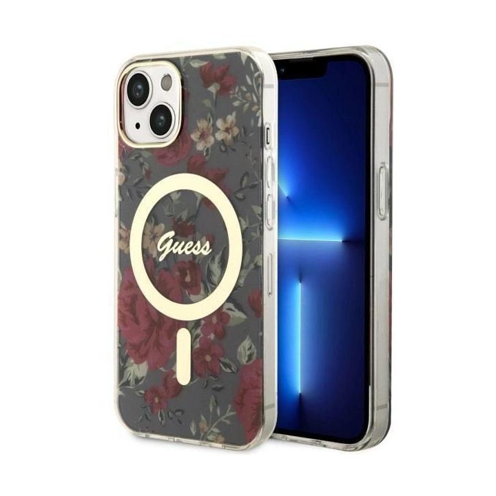 Guess Flower MagSafe dėklas iPhone 14 - žalias