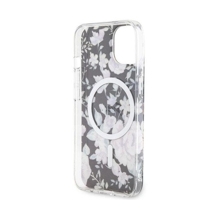 Guess Flower MagSafe dėklas iPhone 14 - juodas