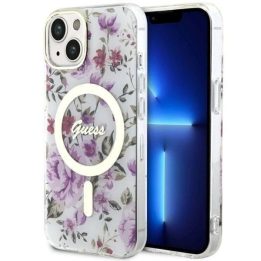 Guess Flower MagSafe dėklas iPhone 14 - skaidrus