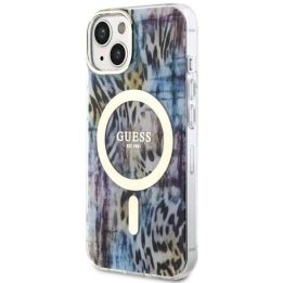 Guess Leopard MagSafe dėklas iPhone 14 - mėlynas