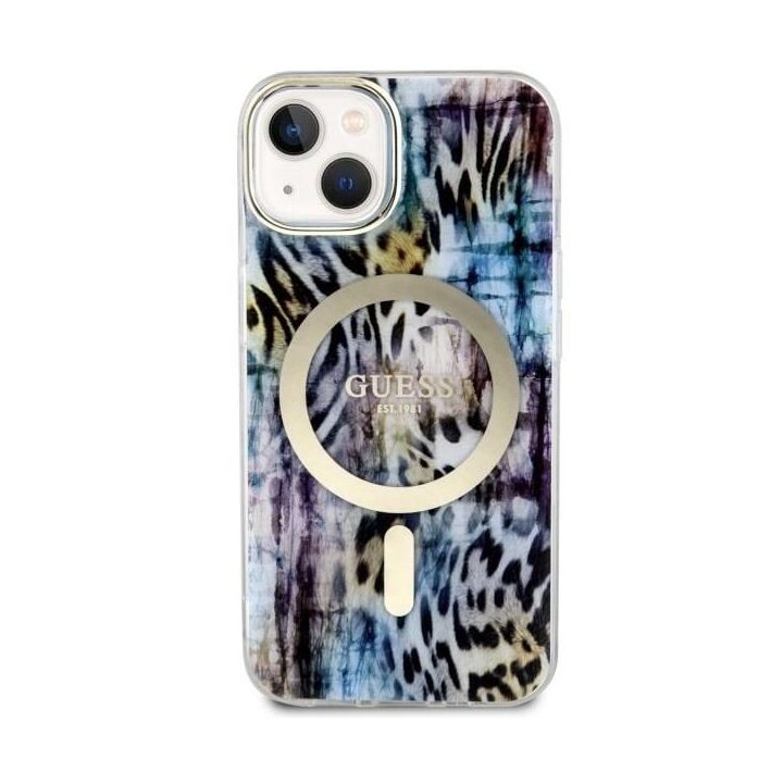 Guess Leopard MagSafe dėklas iPhone 14 - mėlynas