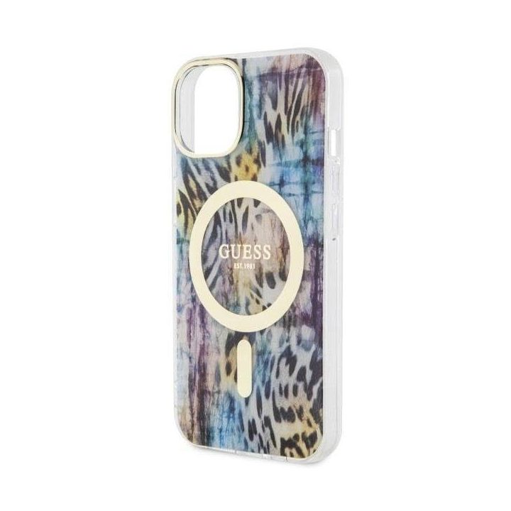 Guess Leopard MagSafe dėklas iPhone 14 - mėlynas