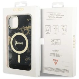 Guess GUHMP14SHTMRSK iPhone 14 6,1 juodos/juodos spalvos deklas Golden Marble MagSafe