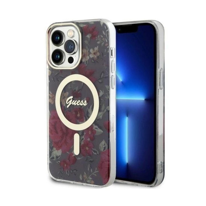 Guess GUHMP14XHCFWSA iPhone 14 Pro Max 6,7 , žalias/aki spalvos deklas Flower MagSafe
