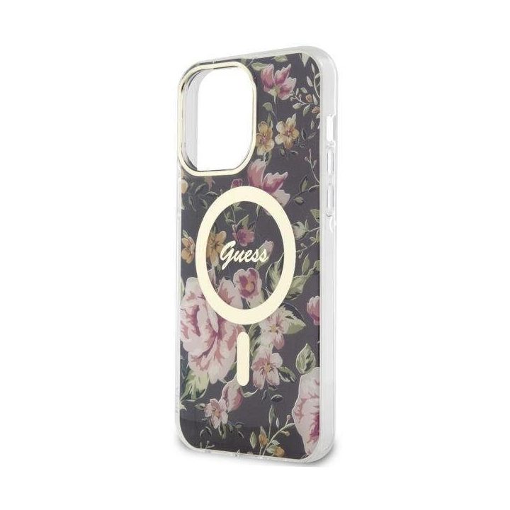 Guess GUHMP14XHCFWSK iPhone 14 Pro Max 6,7 juodas/juodas deklas Flower MagSafe