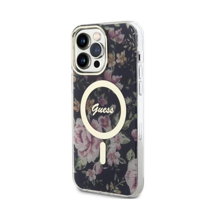 Guess GUHMP14XHCFWSK iPhone 14 Pro Max 6,7 juodas/juodas deklas Flower MagSafe