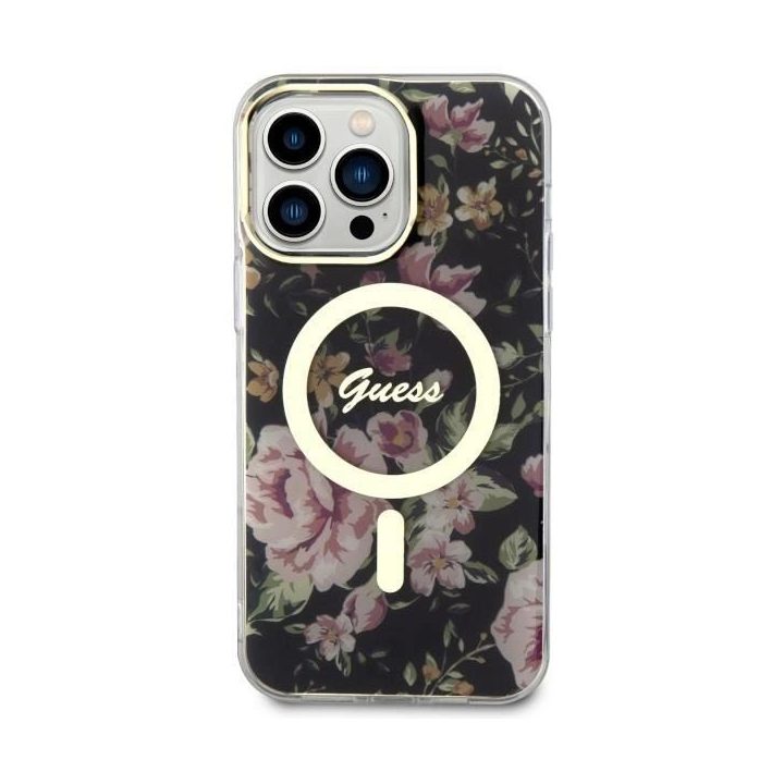 Guess GUHMP14XHCFWSK iPhone 14 Pro Max 6,7 juodas/juodas deklas Flower MagSafe