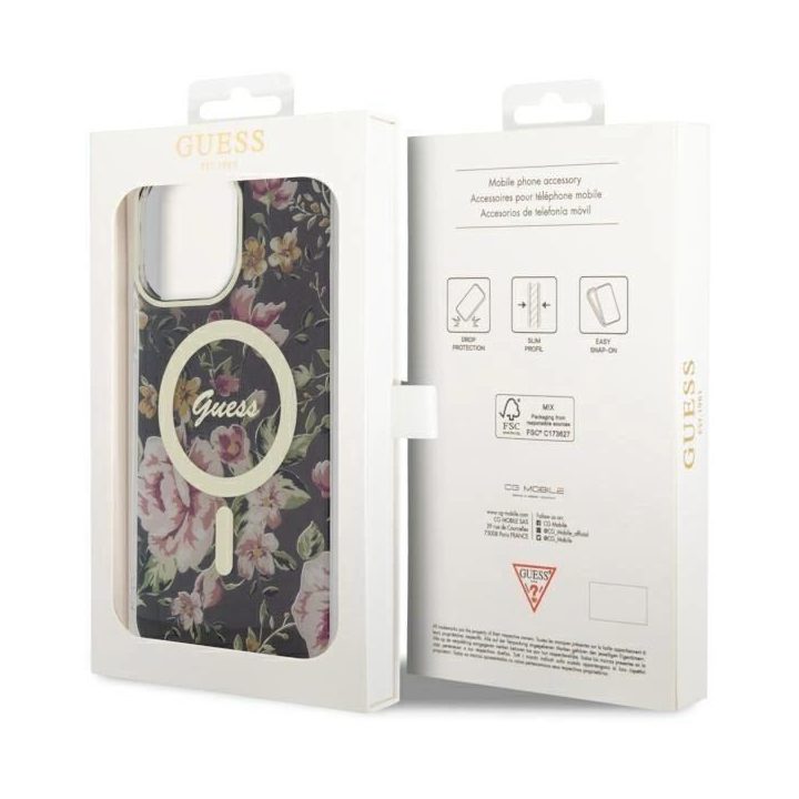 Guess GUHMP14XHCFWSK iPhone 14 Pro Max 6,7 juodas/juodas deklas Flower MagSafe