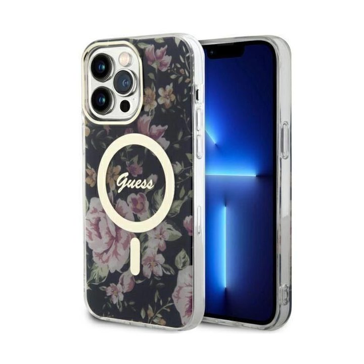Guess GUHMP14XHCFWSK iPhone 14 Pro Max 6,7 juodas/juodas deklas Flower MagSafe