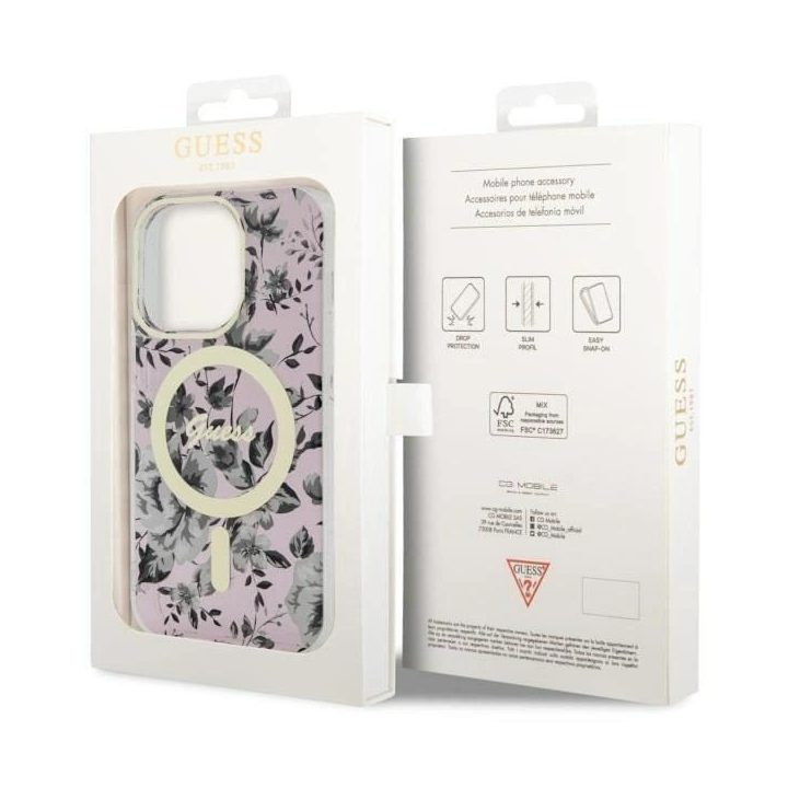 Guess GUHMP14XHCFWSP iPhone 14 Pro Max 6,7 rožinės/rožinės spalvos deklas Flower MagSafe