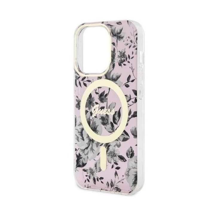 Guess GUHMP14XHCFWSP iPhone 14 Pro Max 6,7 rožinės/rožinės spalvos deklas Flower MagSafe